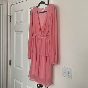 Morgan Taylor two tiered pink dress with sheer long sleeves.